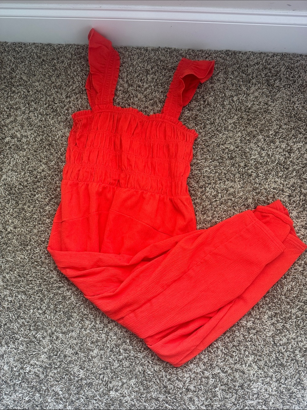 Red Women's Smocked dress with Ruffle Straps